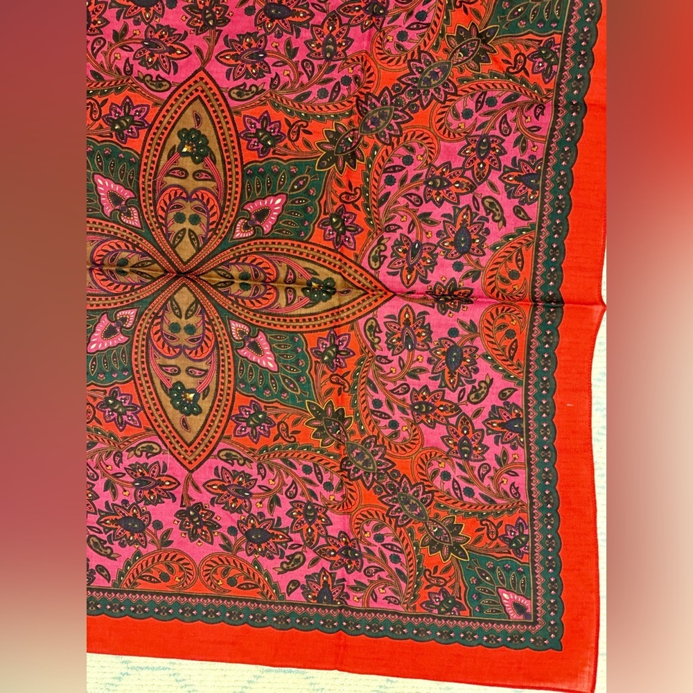 CHRISTIAN DIOR Vintage Rare Red Paisley Floral Retro 100% Wool Square Scarf - Picture 6 of 14